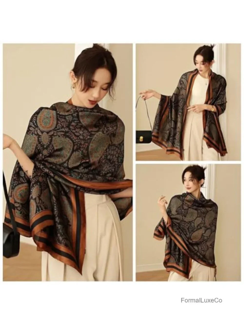 Silk Feeling Fashion Scarf Long Lightweight Shawl for Women